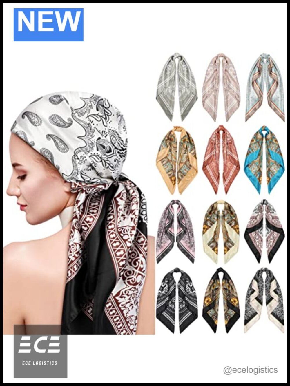 12 Pc Satin Silk Lightweight Square Head Scarf Hair Wrapping 35 Inch